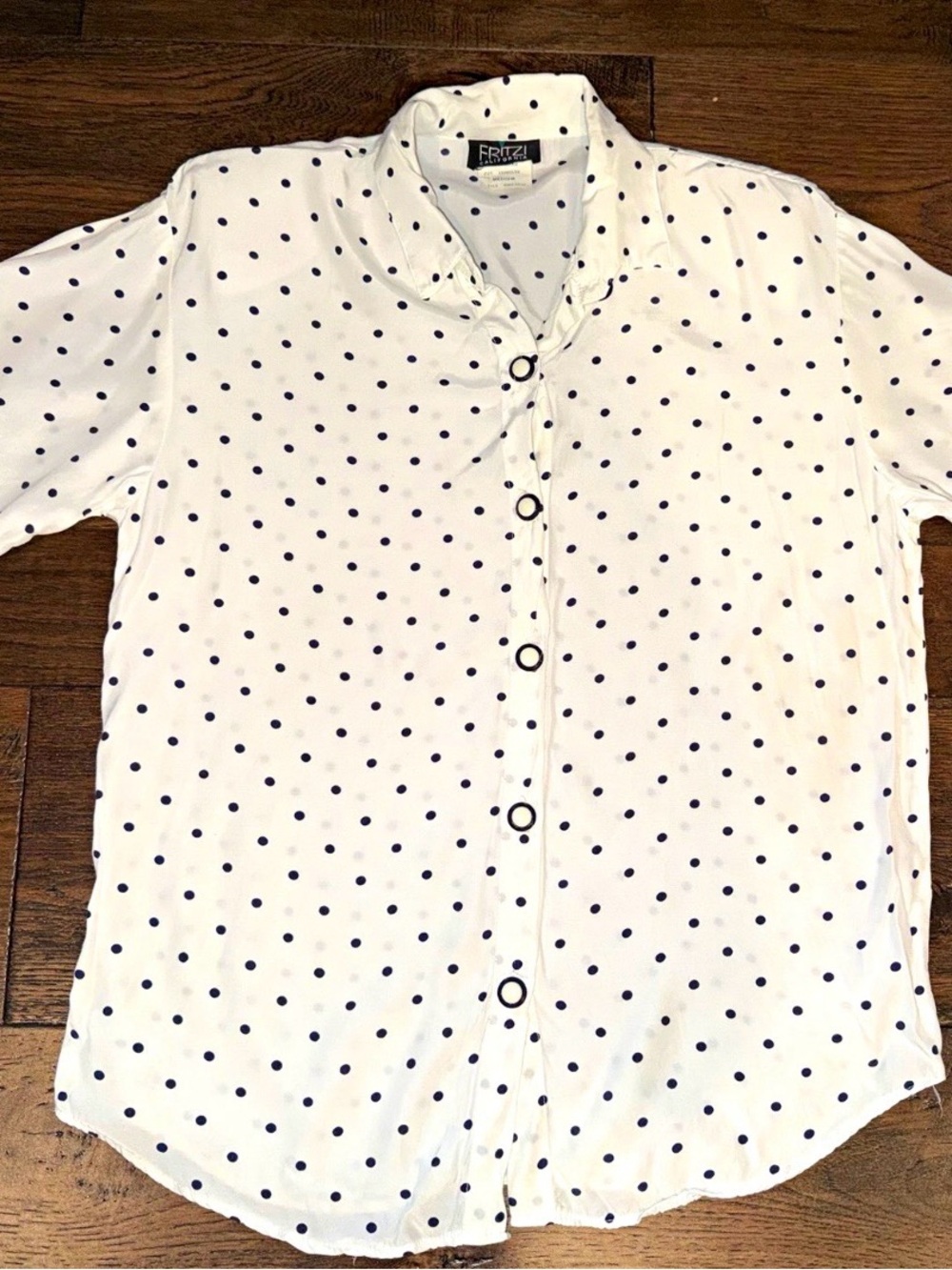 Vintage White & Navy Polka Dot women’s Button-Up Shirt